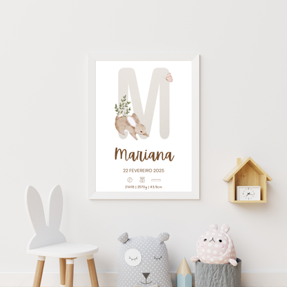 Quadro de Nascimento Personalizado com Abecedário e Inicial do Bebé
