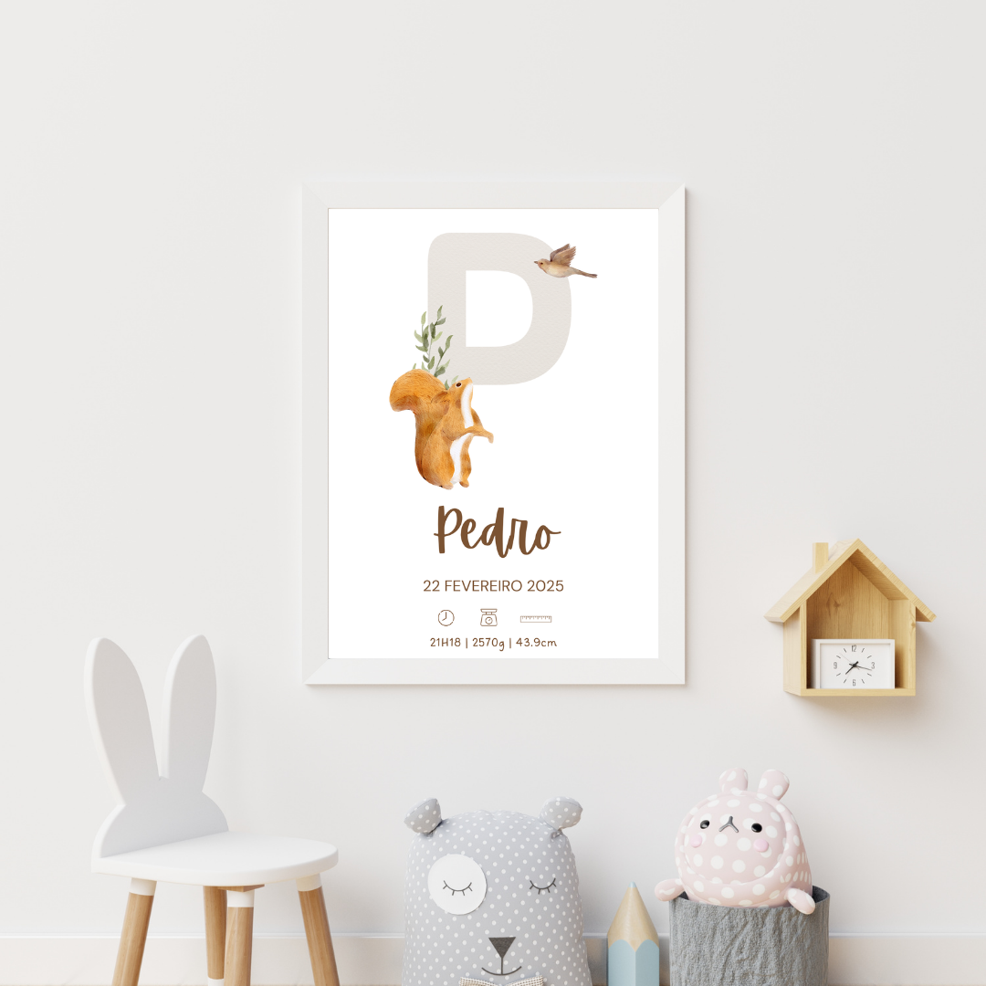 Quadro de Nascimento Personalizado com Abecedário e Inicial do Bebé