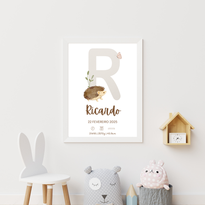 Quadro de Nascimento Personalizado com Abecedário e Inicial do Bebé