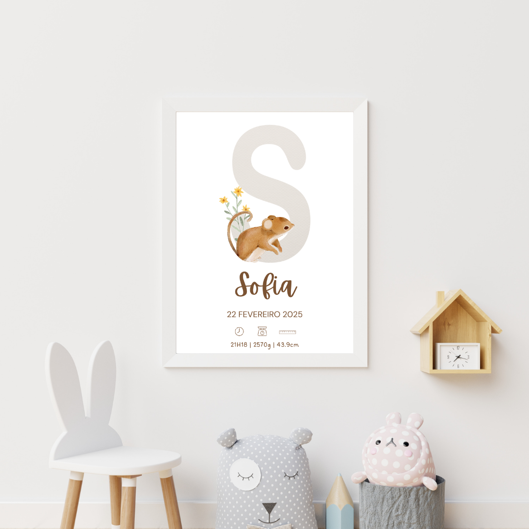 Quadro de Nascimento Personalizado com Abecedário e Inicial do Bebé
