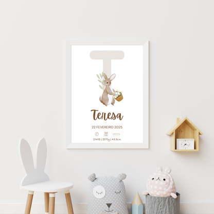 Quadro de Nascimento Personalizado com Abecedário e Inicial do Bebé