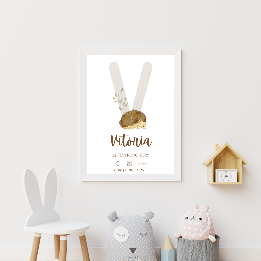 Quadro de Nascimento Personalizado com Abecedário e Inicial do Bebé