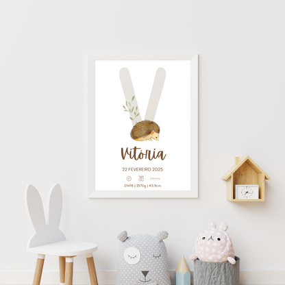 Quadro de Nascimento Personalizado com Abecedário e Inicial do Bebé